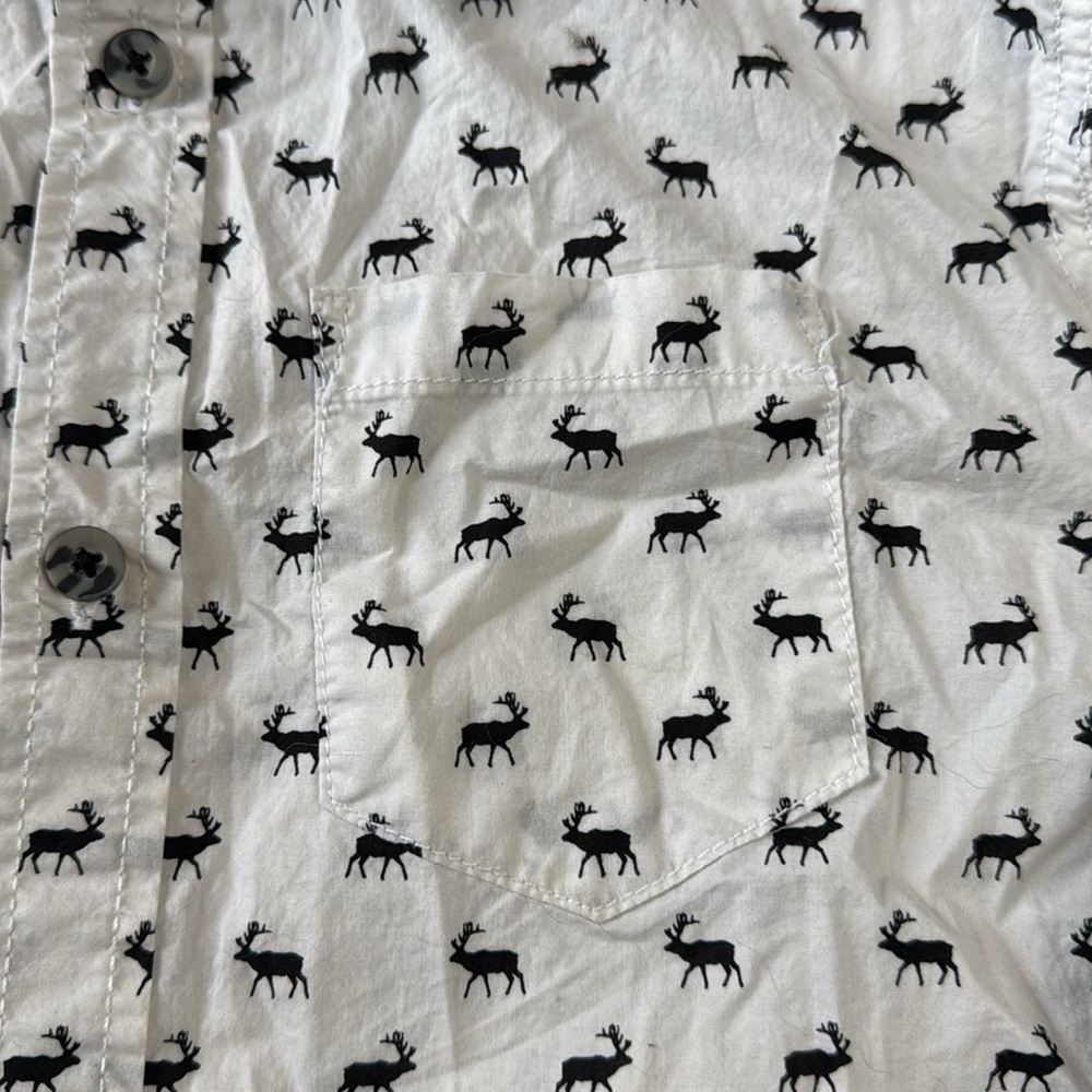 Joe Fresh Kids Button Down Shirt Short Sleeve White With Elk Large 10 / 12 - Picture 5 of 10